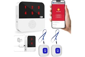 WIOONI Salvavita Anziani, WiFi Pulsante Salvavita Anziani, App Tuya Smart/Smart Life per Ricevere Notifiche da Remoto, Adatto ad Anziani, Malati, Disabili, Bambini (1 Ricevitore + 2 SOS Pulsante)