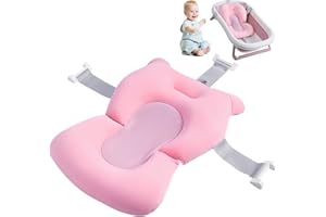 MEGYAD Badewannensitz Baby Babywannenmatte: Baby Badewannensitz Baby-Badekissen Neugeborene Kleinkind Babywannensitz mit Sicherheitsgurt, Säuglings Neugeborene Badewannensitz für 0-18 Monate Babywanne (Rosa)