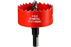 IHOMEPARK Sierras de Corona 60 mm, M42 HSS Bi-Metal Coronas Perforadoras con Adaptador y Broca Piloto Profundidad de Corte 27 mm, Abridor de Agujero para Metal Aluminio Madera PVC Plástico/Rojo