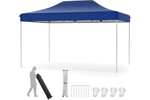 COSTWAY Gazebo Pop-up Pieghevole 3 x 4,5 m, Gazebo da Giardino Impermeabile Altezza Regolabile con Fori di Drenaggio, Tenda da Giardino Antivento con Borsa di Trasporto a Ruote (Blu)