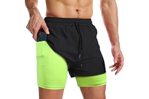 Danfiki męskie spodenki sportowe 2 w 1 z kieszeniami sportowymi, szybkoschnące, legginsy sportowe z kieszenią na spodniej warstwie stretchowej