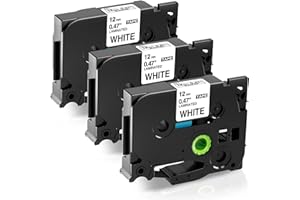 FIMAX TECH Fimax TZe-231 12mm Nastro per Etichette Compatibile con Brother P-touch Tze Tz231 laminated white Tape Cassetta 12mm per PT-H107 H105 H200 E110 H100R D210 1000 1010 1280 H110,3Pz Nastro Etichettatrice