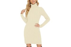 QUNERY Vestito Donna Invernale Elegante,Abito in Maglia Manica Lunga Collo Alto per Autunno,Vestiti Maglione Elasticizzato Casual