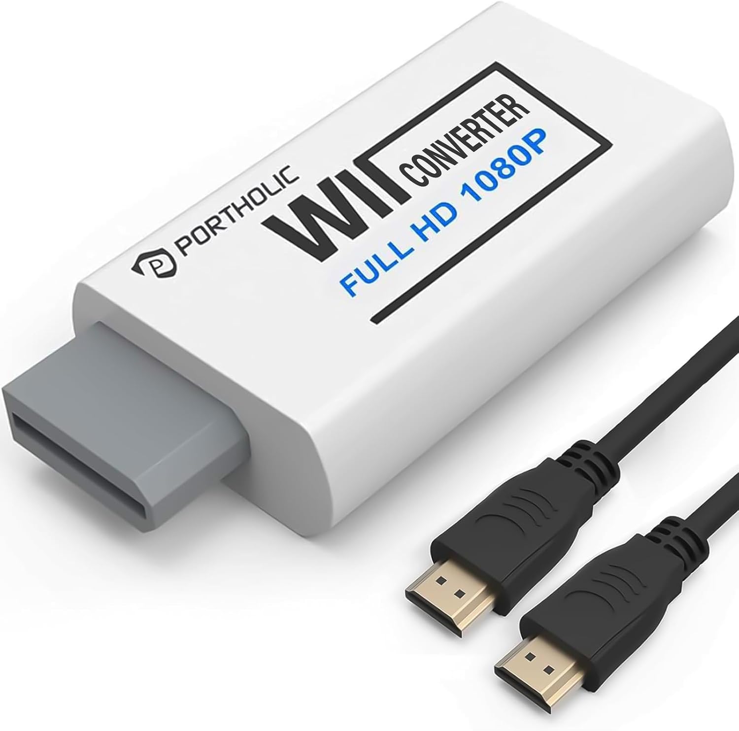 Wii to HDMI Adapter, PORTHOLIC 1080P/720p Wii HDMI Converter with 3ft HDMI Cable and 3,5mm Audio Video Output Jack Compatible for All Wii Display Modes