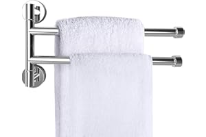 PHOEWON Swivel Towel Rail Chrome Stainless Steel Bath Rack Wall Mounted Towel Rack Holder with 2 Swivel Bars, Swing Towel Holder for Kitchen, Bathroom, Toilet