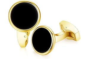 HONEY BEAR Round White Sea Shell/Black Onyx Agate Stone Cufflinks for Mens Shirt Wedding Business Gift