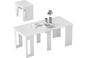 ‎HOMCOM HOMCOM Esstisch, 60-180x85cm 3 Stufig Ausziehbar Küchentisch für bis 6 Personen, Modern Esszimmertisch, für Wohnzimmer, Esszimmer, Küche, Weiß