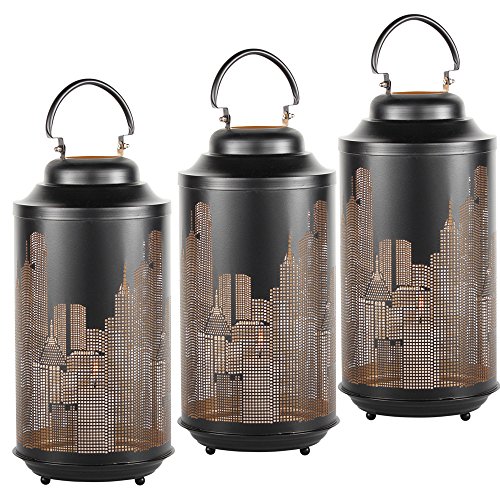 Gartenwindlicht Motiv: New York, 42cm grosses Windlicht Metal Laterne (3er-Set)