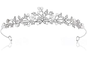 USKERB Elegant Flower Rhinestone & Pearl Crown Headband – Luxurious Crystal Bridal Tiara for Weddings and Special Occasions