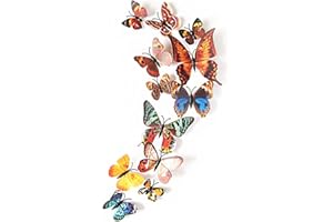 OBLIQUE UNIQUE Oblique-Unique Juego de 12 adhesivos decorativos para pared, diseño de mariposas y flores, color marrón