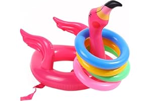 RmKbe Inflatable Flamingo Ring Toss Game with 4 Rings Inflatable Flamingo Hat Summer Pool Party Supplies for Kids Adults