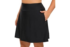 HDTIYUYP Plus-Size Women Swim Skirt - High Waisted UPF Swimming Skort with Shorts Ladies Beach Watersports Bathing Suit Skirts Bottoms Zipper Pockets