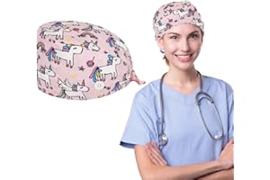 CULEO Pink Unicorn Printed Nurse Cap, Surgical Hat, Doctor Hat, One Size Fits All, Women's & Men's, Spring/Summer, Fantasy, Cartoon, Bohemian, Adjustable, Breathable, Washable, Ear Warmer