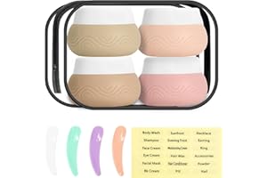 RIOKKO Nachfüllbare Kosmetikdosen für Cremes, Cremedose Leer 30 ml Creme Dose Behälter Reisebehälter Silikon Behälter mit Tasche, Etikett und Löffel, Kleine Reisebehälter für Kosmetik Cremes Lotionen