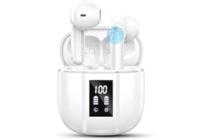 RENIMER Kopfhörer, Kabellos Bluetooth 5.3, In Ear, IP7 Wasserdicht Wireless Kopfhörer mit Mikrofon, 48H Immersiver Deep Bass Earbud, Digitale LED-Anzeige Ohrhörer Weiss