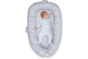 YGJT Baby Nest Pod for Newborn, Baby Lounger for 0-12 Months Boys Girls, 100% Cotton Baby Sleep Nest, Baby Essentials for Newborn, Baby Gifts (Grey Stars)