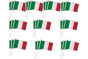 BigTree 30 Pezzi Bandiere dell'Italia a Manovella Italiane per la Festa Nazionale, Parate, Giochi di Calcio, Decorazioni per Bar 21.5x14 Cm