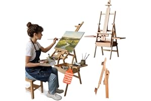 Avilia - Cavalletto in Legno di Faggio Regolabile con 3 Scomparti, Ripiani Porta Pennelli, Cavalletto Pittura con Altezza Adattabile per Artisti e Bambini, Utilizzo Verticale e Orizzontale