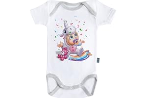 Baby Geek Un jour je serai une licorne - Body Bébé manches courtes - Coton - Blanc - Coutures grises