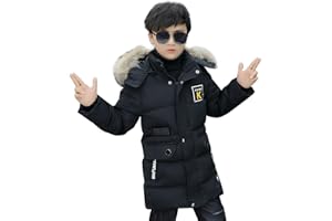 linboo Winterjacke Jungen Kinder Jacke mit Abnehmbare Fellkapuze Dicke Steppjacke Gefüttert Warme Parka Outdoor Winddicht Wintermantel
