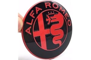 VS 2X Emblèmes Compatibles avec Alfa Romeo Logo Noir et Rouge 74mm Avant Arrière Capot Emblème Rouge et Noir 147 156 159 Brera Mito Metal