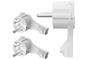 RedStar24 Conector en ángulo de protección de contacto, 250 V, 16 A, conector plano con mango plegable y protección contra torceduras, 8 mm de altura, para cable de hasta 3 x 1,5 mm², CEE 7/7,