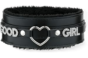 ADEMISHIA Rosa Flauschiges Herz O-Ring Leder Choker Halsband für Frauen, handgefertigte Punk Gothic Buchstaben Halskette, verstellbarer Modeschmuck