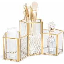 Porte-Pinceaux Maquillage En Verre Cristal Rayé - Organisateur Cosmétique Élégant Hduacuge
