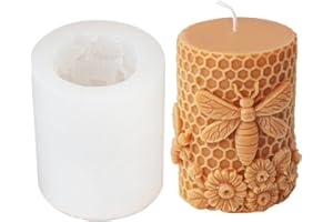 Xidmold Bee Honeycomb Flower Cylinder Candle Mould, Honeybee Beehive Pillar Silicone Mold for Beeswax Candle, Soy Wax Candle, Plaster Ornament, DIY Crafts (B)