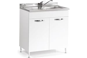 Linea Azzurra Sottolavello 80 Solo Mobile Cucina con 2 Ante in Legno Made in Italy H85xL80xP50cm Facile da Montare (Vasca a Destra, Bianco Frassinato)