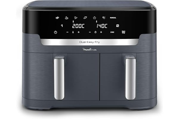 Moulinex Dual Easy Fry XXL, air fryer 2 tiroirs, jusqu'à 10personnes, 7programmes prédéfinis, EZ942BF0, Gris Foncé
