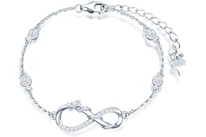 MicLee Damska bransoletka dziewczęca, bransoletka ze srebra wysokiej próby 925, bransoletka z symbolem szczęśliwego smoka i nieskończoności, inkrustowana cyrkoniami, regulowany łańcuszek, unikalna bransoletka ze zwierzęciem, srebrna, różowe złoto, złota