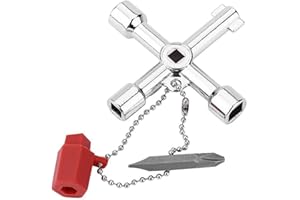 SUJEBKC Llave Multifuncional de 4 Puntas, Llave Contador Agua, Aleación Zinc 4 en 1, para Cajas Medidores Gas, Gabinetes, Llaves Puertas Correderas (Plata)