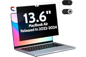 Peslv Magnetic Privacy Screen Compatible With Macbook Air 13.6 Inch (2022-2024, M2, M3) Model: A2681 A3113, Removable Matte Anti Glare Blue Light Protector Private Security Filter for 13In Mac Laptop