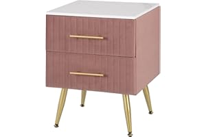 WOLTU Mesita de Noche con 2 Cajones Mesilla Auxiliar Sofá Mueble con Espacio de Almacenamiento Mesa de Café para Cama 40.5x41x51cm Blanco Rosa Terciopelo MDF TS134rs