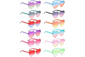 DOGMOON 12 Stück Herz Sonnenbrille, Herz Party Brillen, Lustige Partybrillen, Randlose Hippie Herzförmige Brille, Retro Transparent Randlose Herzbrillen für Herren Damen Party Kostümzubehör(12 Farben)