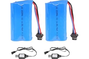 Pinsinholy 2S Li-ion Battery 7.4V 2000mAh 15C with SM-3P Plug Rechargeable High Capacity Batteries Fit for RC Cars RC Truck RC Boat with 2 USB Charger
