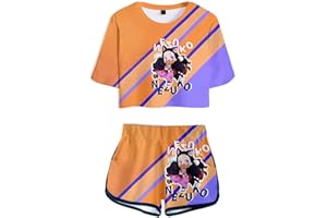 Yumenam Fille Demon Slayer Anime Survêtement TANJIRO NEZUKO INOSUKE 3D Imprimé Crop Tops + Shorts 2 PCS Ensemble Costume de Cosplay Manches Courtes Casual T-Shirt et Shorts Pyjamas Sets L'été