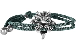 Wilitto Cute Silver Dragon Bracelet,Adjustable Silver Dragon Bracelet Animal Jewelry,Creative Dragon Bead Lucky Charm Bracelet,Trendy Bracelet Hip-Hop Wrist Accessory Unisex Bangle Green