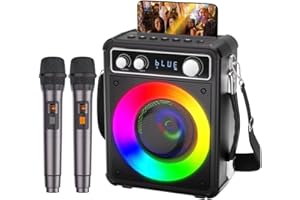 BONAOK Karaoke Machine, Sistema Karaoke Bluetooth con 2 Microfoni, Macchina Ricaricabile per il Karaoke Party, Music Box con Effetto Luci, Supporto TF USB per Home Party