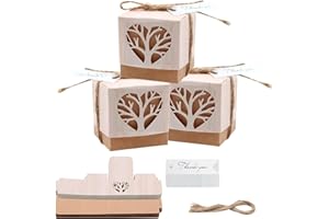 TUHNHGD 50pcs Caja Arbol De La Vida, Cajas Comunion, Caja Bautismo, Arbol De La Vida Personalizado Boda, Bautismo Fiesta Caja Accesorios (Forma De CorazóN)