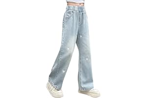 KQIVAM Baggy Jeans Mädchen Weites Bein Jeanshose mit Gummizug Wide Leg Outdoorhose Breite Hose High Waist Freizeithose Pants Girls Mode Hosen für Kinder Frühling Sommer 3-15 Jahre