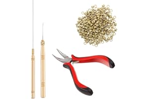 LARFRAECY 200Piezas Micro Kit de Herramientas de Extensión de Cabello para Extensión de Pelo Con Gancho de Aguja Pinzas Forrados de Silicona Accesorios para Herramientas de Peinado Profesional (Blanco beige)