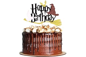 Blumomon 1Pc Glitter Black Magical Wizard Inspired Cake Topper Happy Birthday Cake Topper Pick for Magic Theme Party Supplies …