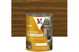 V33 Lasure Bois extérieur Chêne moyen - Protection Classique 4 ans - Protège du grisaillement - Direct bois neufs ou anciens - Texture anti-goutte - 0,75L