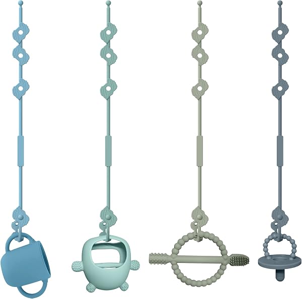 CLDY Baby Spielzeug Schnullerkette Silikon Cup Catcher, BPA-frei Sicherheitsgurte für Spielzeug, Trinkbecher Halteriemen für Kinderwagen Hochstuhl Autositz, Babytrage/Autositz 4 Stück - 1