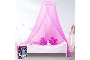 South to East Toldo de cama de princesa para niñas con estrellas brillantes, toldo rosa para habitación de niñas, cortinas de techo para camas individuales, camas de tamaño matrimonial, regalo ideal