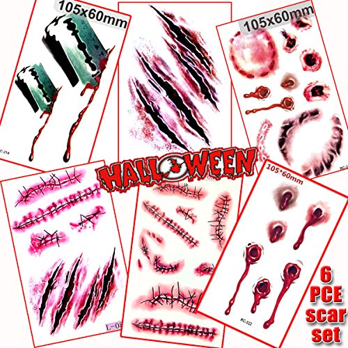 Tatuajes temporales The Wolf Moon®, pegatinas para cuerpo para cosplay, fiestas, Halloween, paquete familiar grande de 6 hojas 