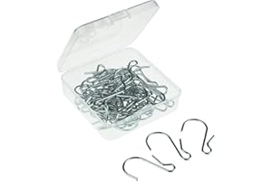 LJY 50 Pieces Clip Type Pot Rack Hanging Gutter Grid Hooks S Shaped Metal Hangers with Plastic Storage Box for Kitchen Bedroom Office Wire Shelving Pegboard