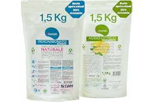 MAMICUP Kit Acido Citrico per Lavatrice + Percarbonato di Sodio Sbiancante (1,50 + 1,50 Kg) Azione Combinata per Sbiancante Bucato e Ammorbidente, Anticalcare Bagno, Antimuffa, Busta Richiudibile Riciclabile
